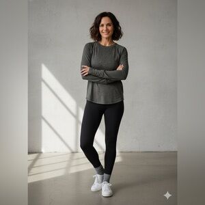 Women's Members Mark Workout Top Long Sleeve Thumbholes Heather Gray L